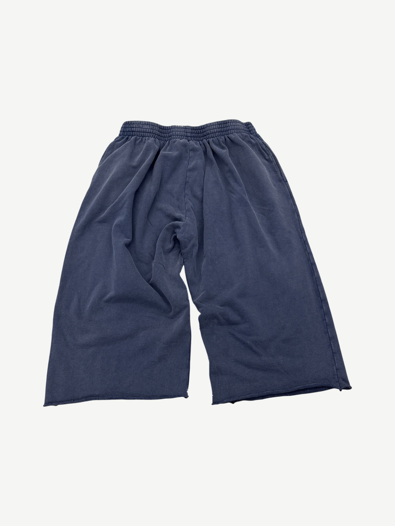 GV Gallery Raspberry Hills navy sweat shorts back view, raw cutoff hems and elastic drawstring waistband