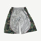 GV Gallery Raspberry Hills silver camo basketball shorts back view with elastic waistband and trim.