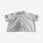 GV Gallery Raspberry Hills silver metallic jersey rear view showing shiny finish and sleeve Berry Sport print