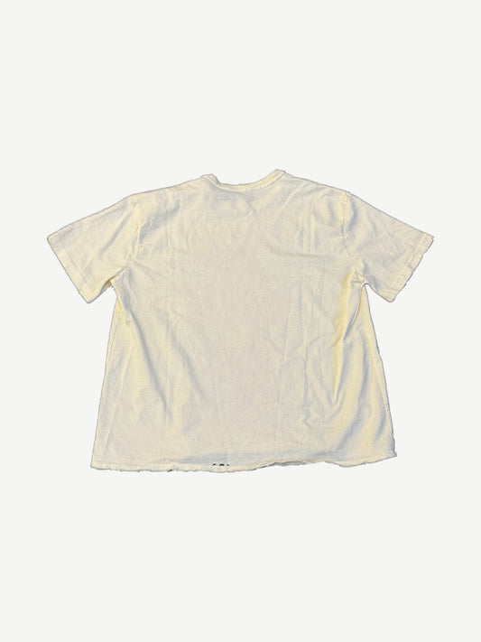 GV Gallery Raspberry Hills Sonic tee back, blank distressed cream cotton with frayed hem and ribbed crew neck