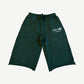 Happy Memories Don't Die forest green long 3/4 sweat shorts with chim globe logo and drawstring waistband