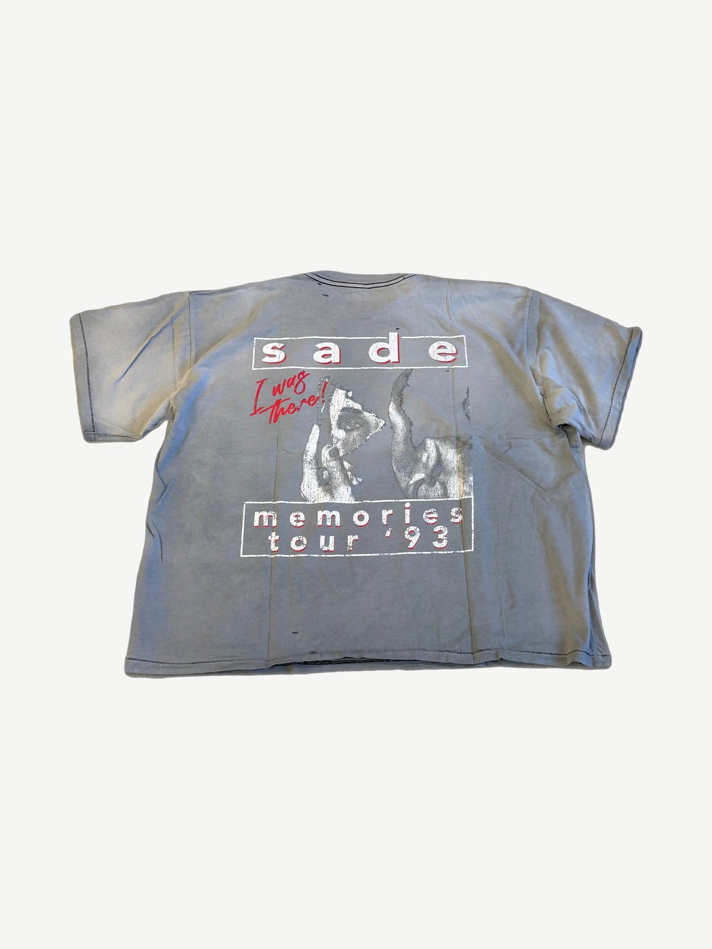 Back of HMDD washed blue Sade Memories Tour 93 tee with portrait graphic and I Was There script