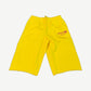 HMDD Program yellow long sweat shorts front with pink chim globe logo and drawcord elastic waistband.