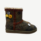 Happy Memories Don't Die graffiti boots with hand-tagged scribble print on white leather upper.