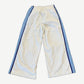 HMDD Luxembourg nylon track pants back, white wide-leg with blue piping and memories print