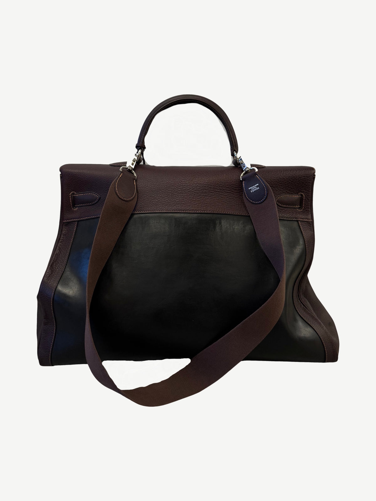 Hermes Kelly Relax 50 Black Brown Box Leather Travel Bag