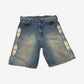 Kapital Cisco washed denim jean shorts with multicolor jewel and rhinestone embellishments down the side seams