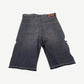 Kapital gray denim bone shorts back view, faded indigo wash with patch pocket detailing