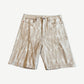 Kapital Magpie jean shorts in natural cream denim with all-over feather jacquard pattern and five-pocket cut