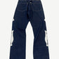 Kapital raw indigo bone denim back view showing dark wash, bone print detail and standard rear pockets.