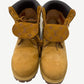 Louis Vuitton Timberland boot top down view with monogram embossed wheat nubuck and red waxed laces
