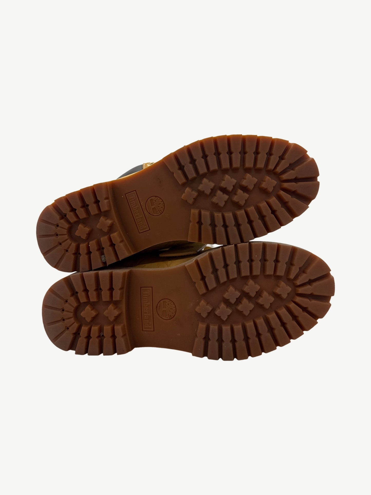 Louis Vuitton Timberland wheat monogram boot opposite side view with embossed LV pattern and padded collar