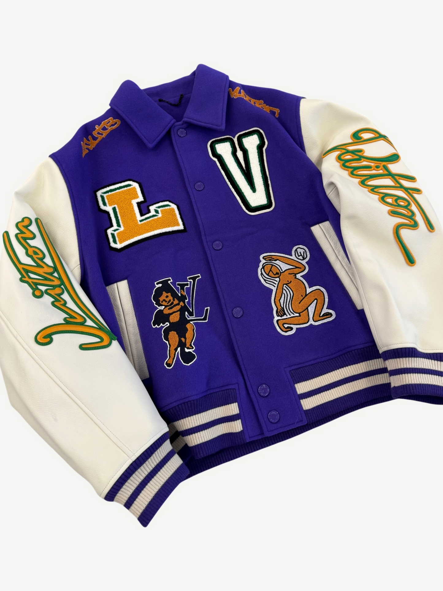 Louis Vuitton Virgil Abloh Fig Multi Patches Leather Varsity Jacket