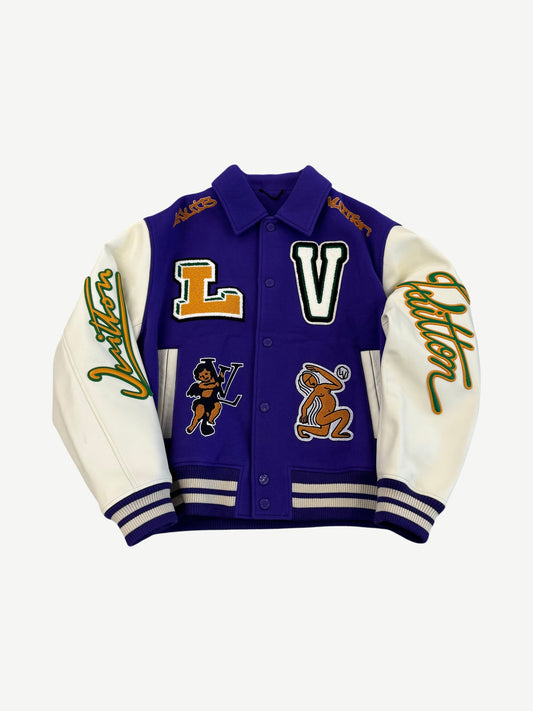 Louis Vuitton Virgil Abloh Fig Multi Patches Leather Varsity Jacket