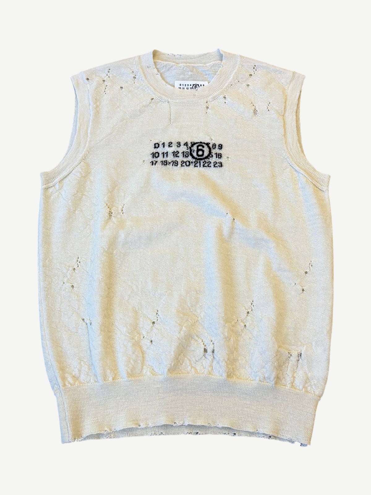 Maison Margiela MM6 Off White Distressed Knit Cutoff Vest