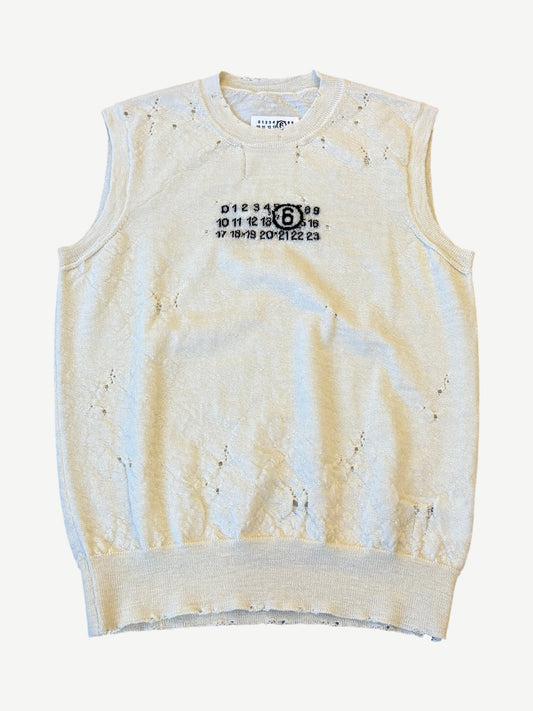 Maison Margiela MM6 Off White Distressed Knit Cutoff Vest