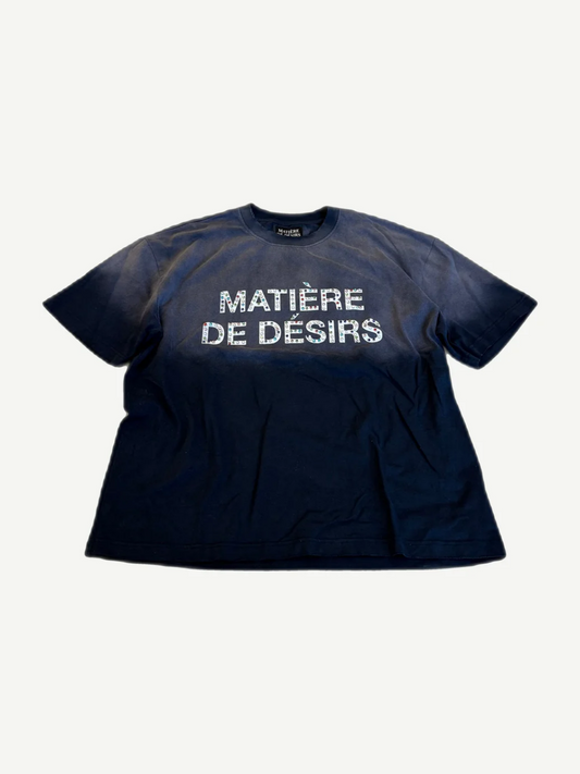Matiere de Desirs navy short sleeve tee with diamond motif graphic print across the chest, boxy cotton fit.