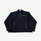 Miu Miu black cotton fleece half zip sweater with high collar, tonal stitching and pull-tab zipper, front view