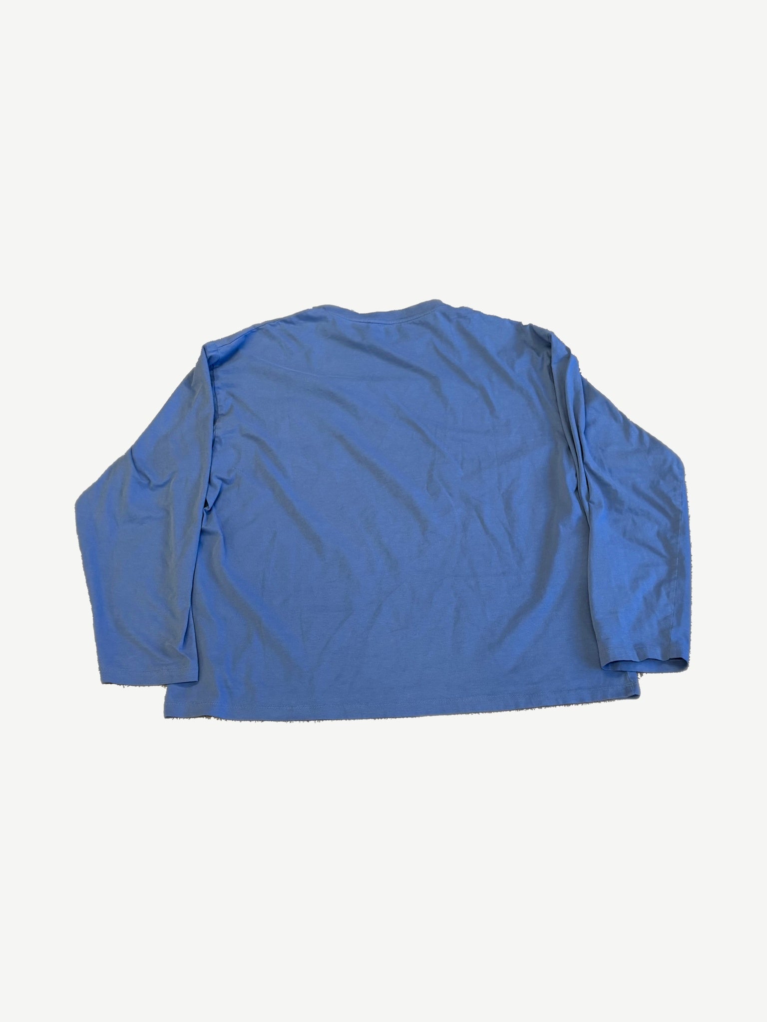Miu Miu blue longsleeve back view in soft cotton jersey with oversized drop shoulder silhouette