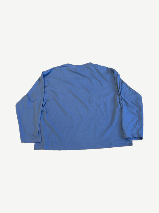 Miu Miu blue longsleeve back view in soft cotton jersey with oversized drop shoulder silhouette