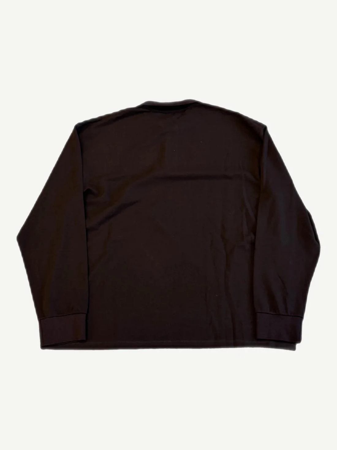 Miu Miu brown longsleeve polo back view with clean pique knit and ribbed cuffs on a relaxed silhouette
