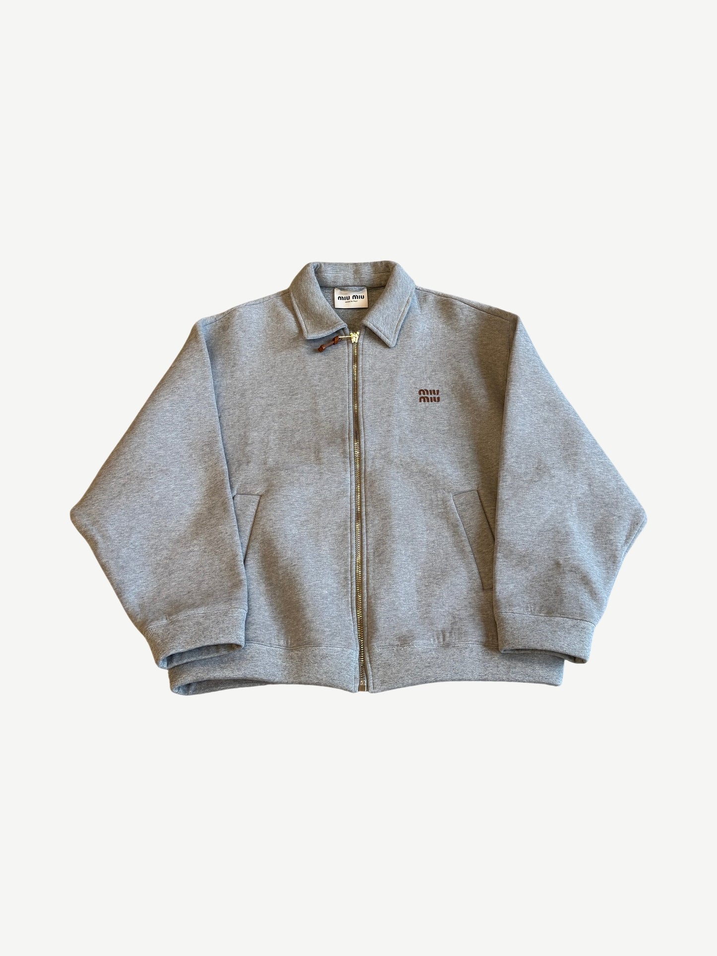 Miu Miu Grey Jersey Blouson Pleated Zip Jacket