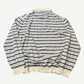 Miu Miu striped polo back view showing tonal navy stripes across the knit collared top.