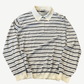 Miu Miu striped polo top in cream knit with navy stripes and embroidered miu miu chest logo.