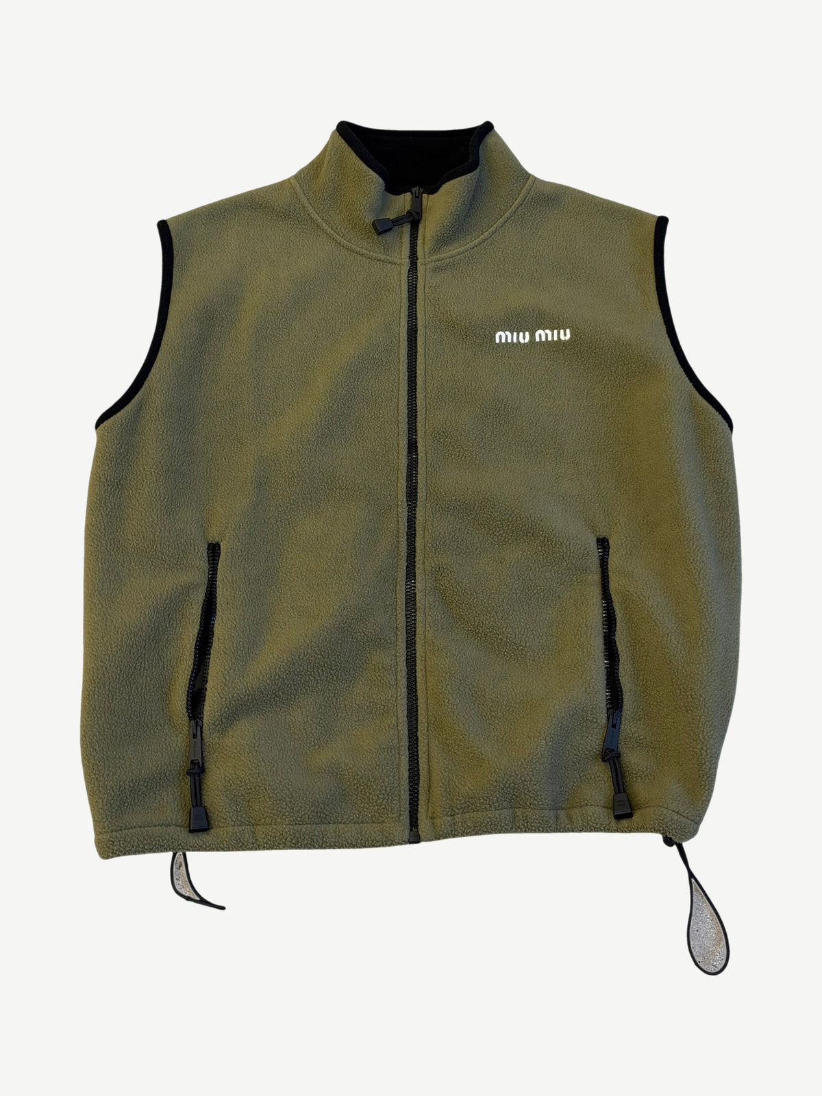 Miu Miu Olive Green Fleece Zipper Vest