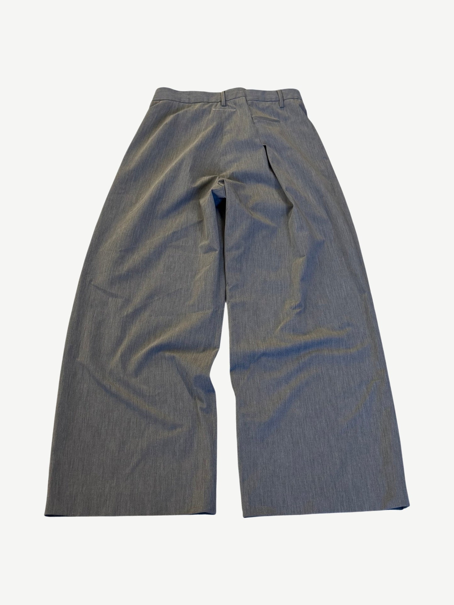 Back view of MM6 Maison Margiela gray wide-leg cotton trousers with rear welt pockets and belt loops