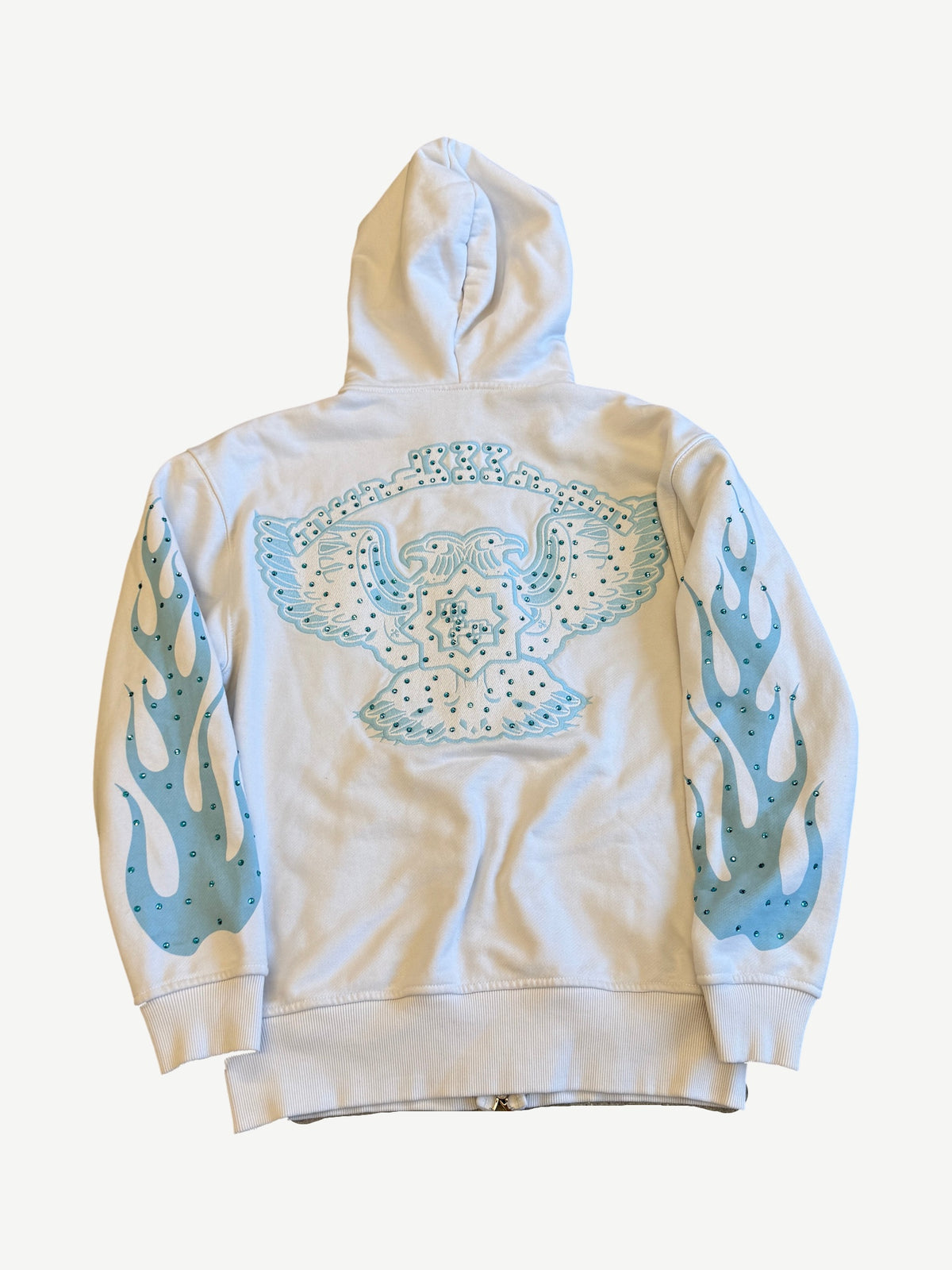 Murd333r.FM Chop333r White Blue Crystal Embellished Zipup