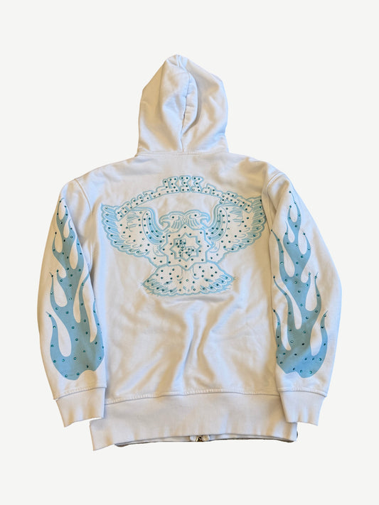 Murd333r.FM Chop333r White Blue Crystal Embellished Zipup