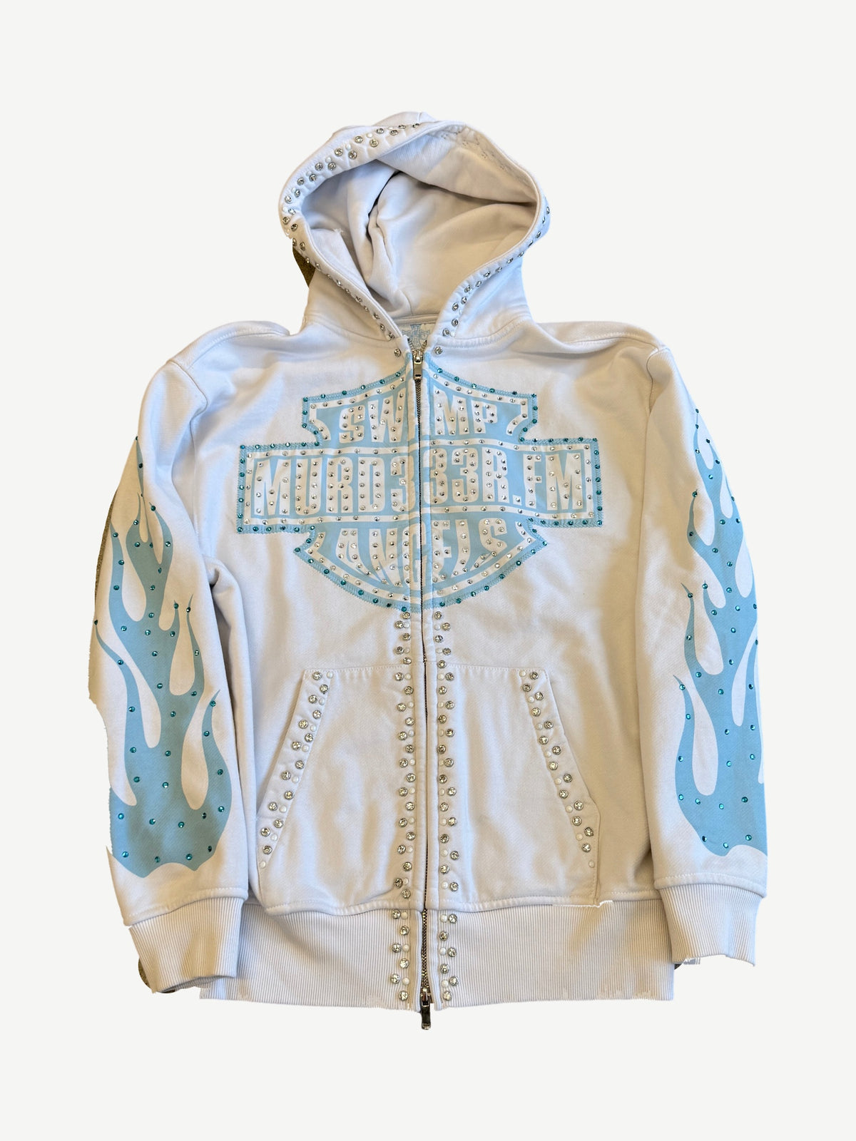 Murd333r.FM Chop333r White Blue Crystal Embellished Zipup