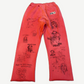 Back of Paly Hollywood Chelsea Hotel red sweatpants with sketch portraits, Paly patch and faded wash.