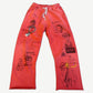 Paly Hollywood Bella McGoldrick Chelsea Hotel sweatpants in red with hand-drawn portraits and Souls for Sale graphic.