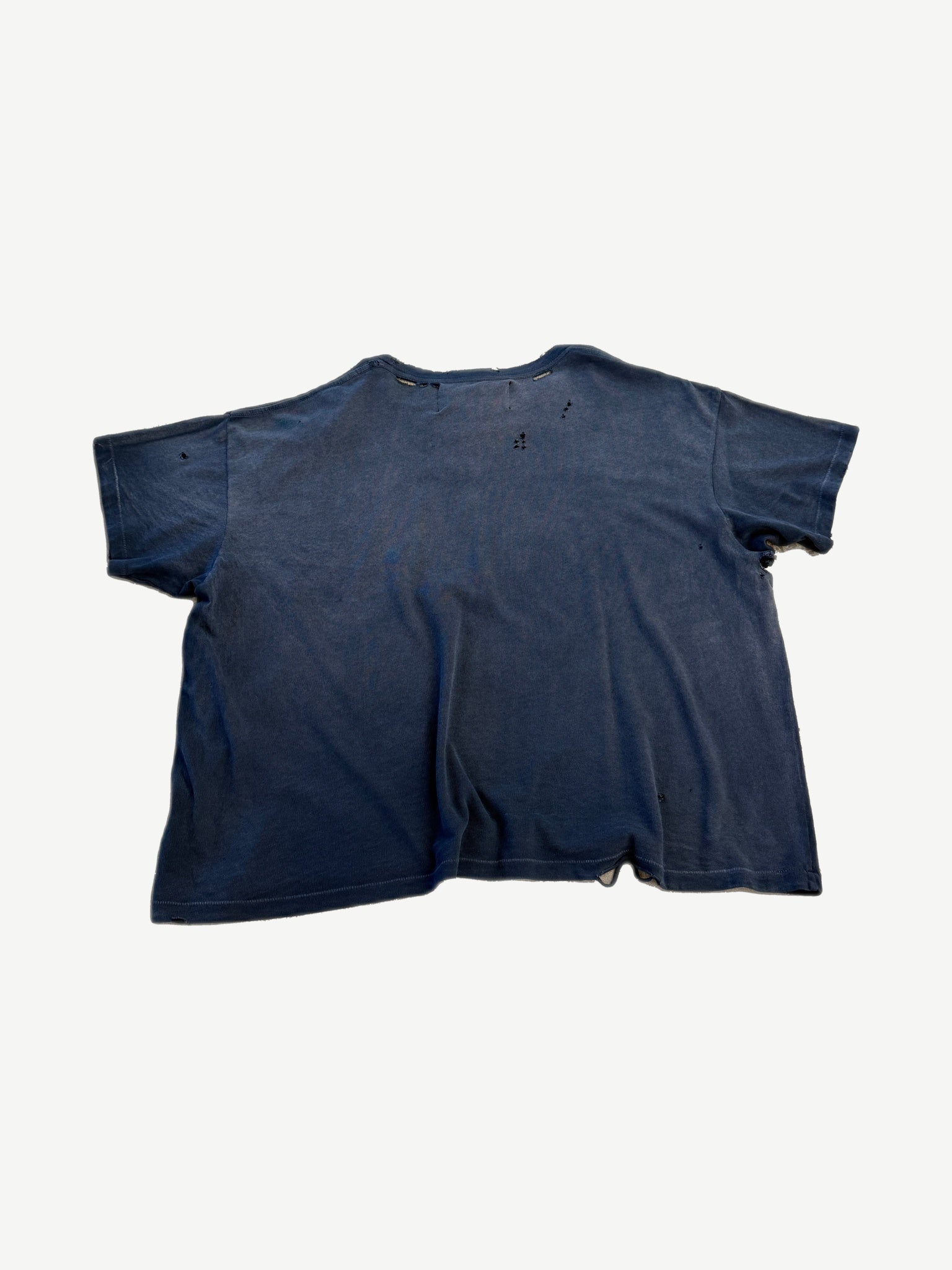 Paly Hollywood faded navy Bound for Glory tee back, sun-faded blue cotton with scattered distressed holes
