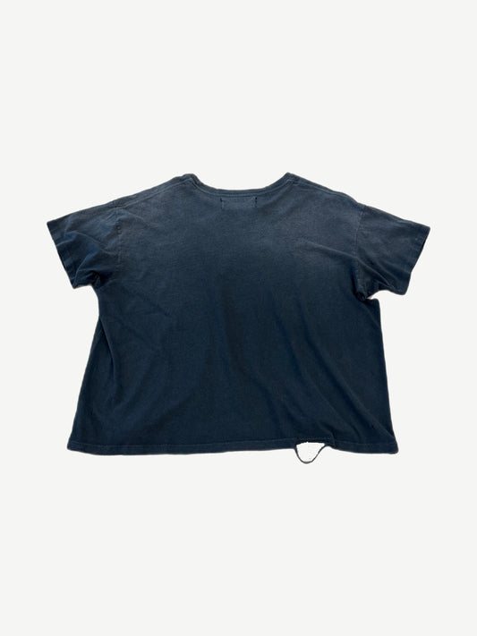 Paly Hollywood Cry For Me tee back view in faded black cotton with raw distressed hem and boxy oversized fit.
