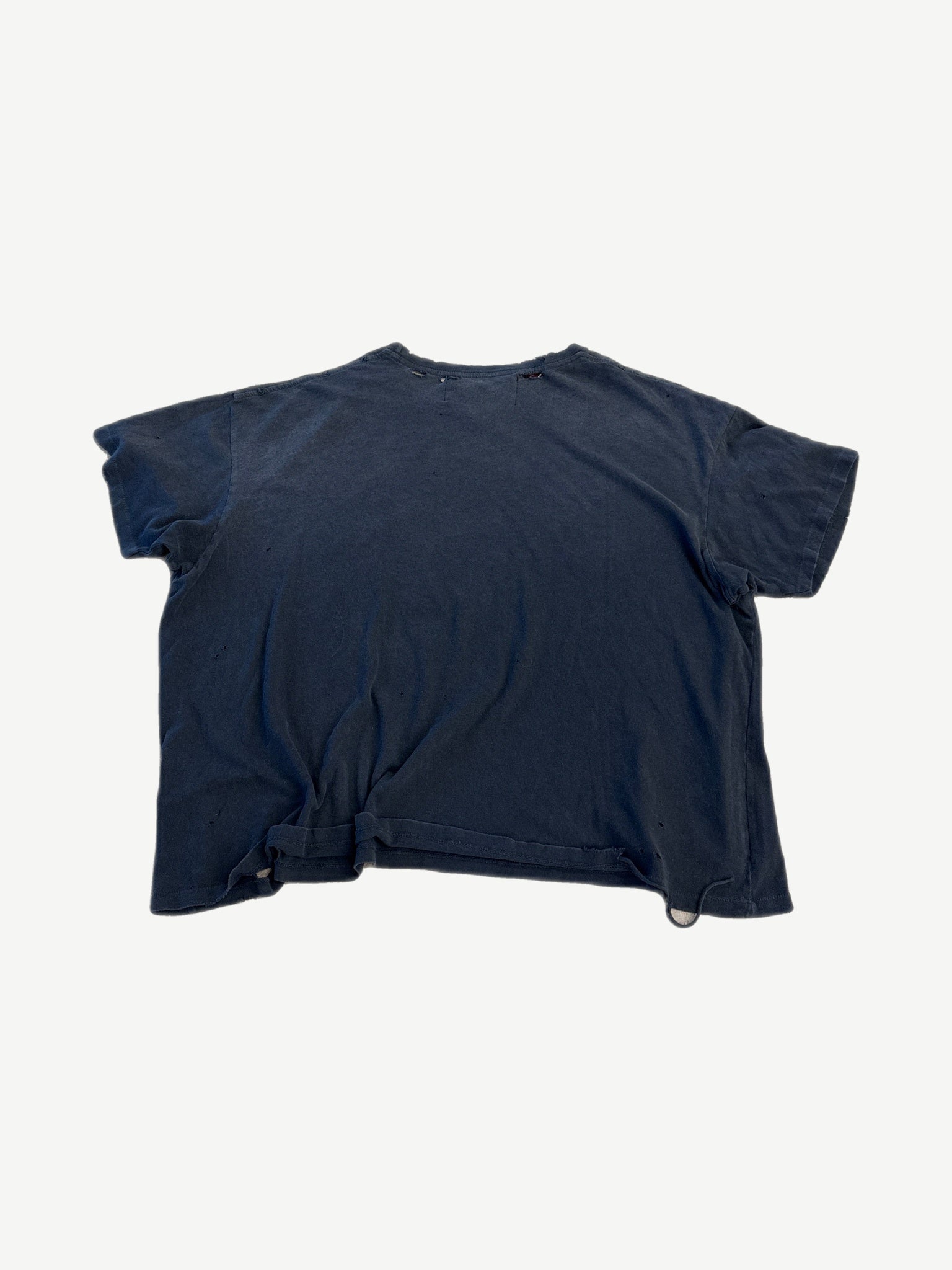 Paly Hollywood faded navy Fame Epidemic tee back, cropped boxy fit with knotted hem detail.