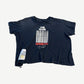 Paly Hollywood navy boxy tee with The Fame Epidemic stacked print graphic and side sleeve patch.
