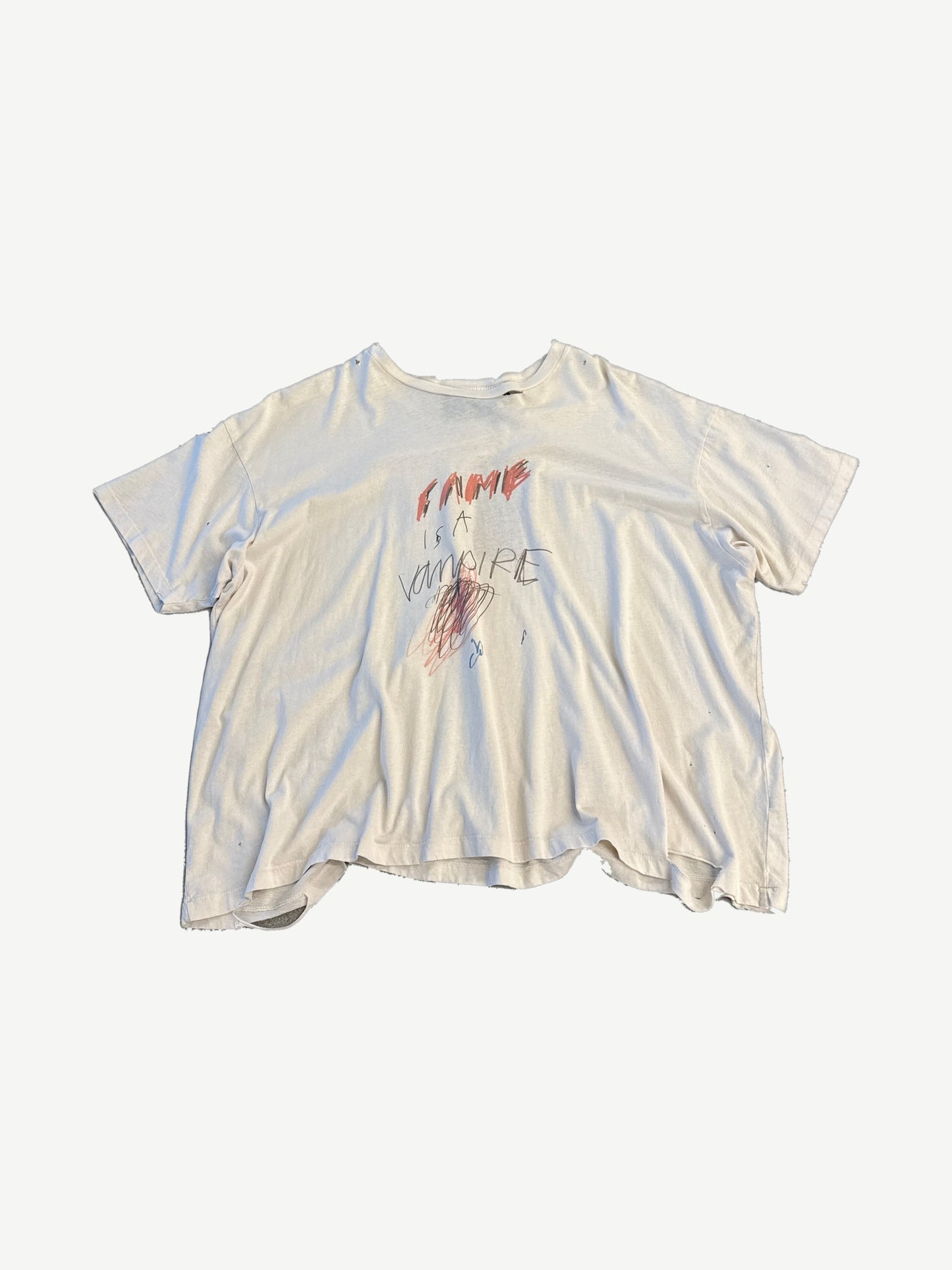 Paly Hollywood Fame is a Vampire tee off-white distressed boxy front with hand-drawn marker graphic