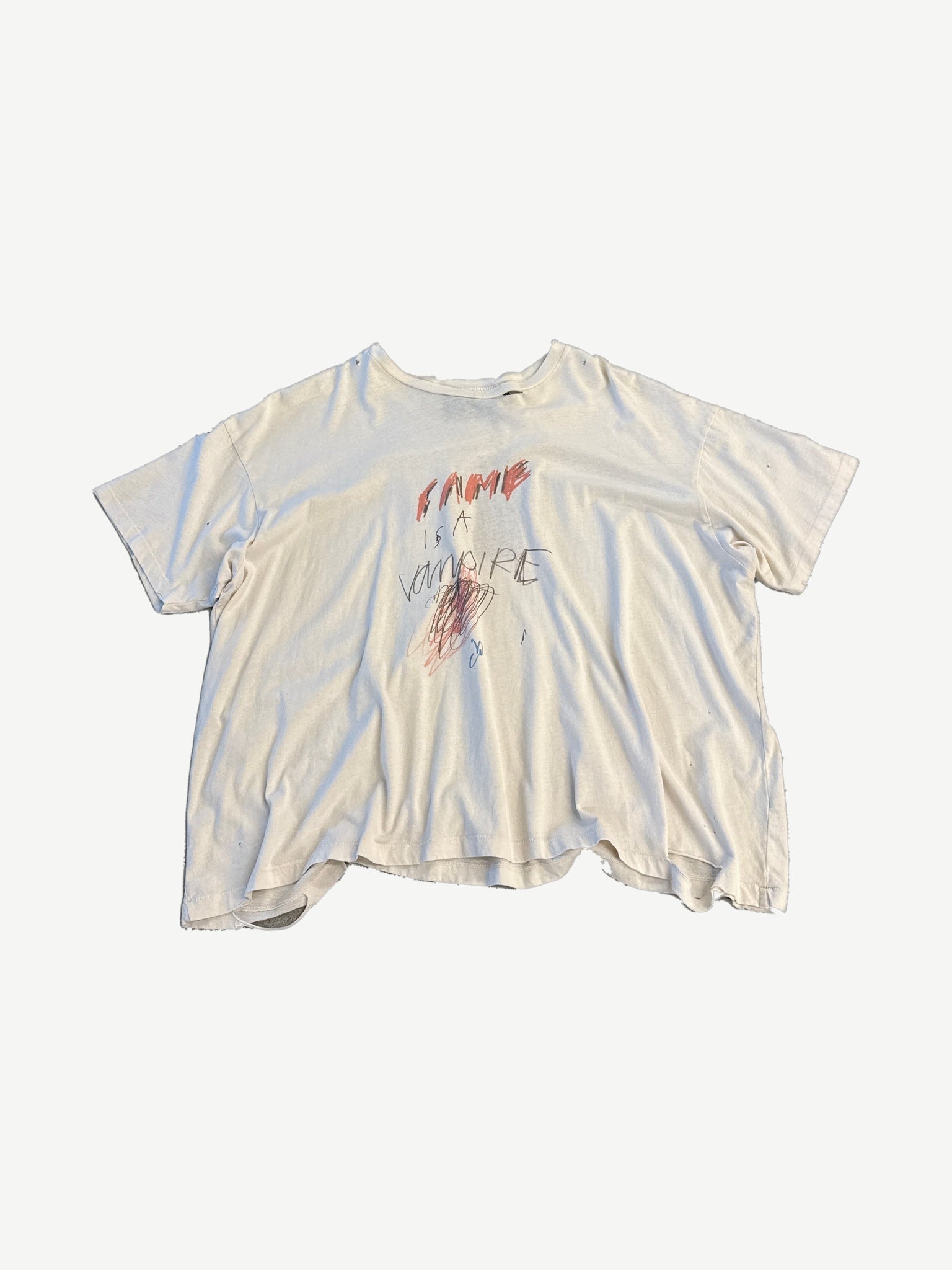 Paly Hollywood Fame is a Vampire tee off-white distressed boxy front with hand-drawn marker graphic