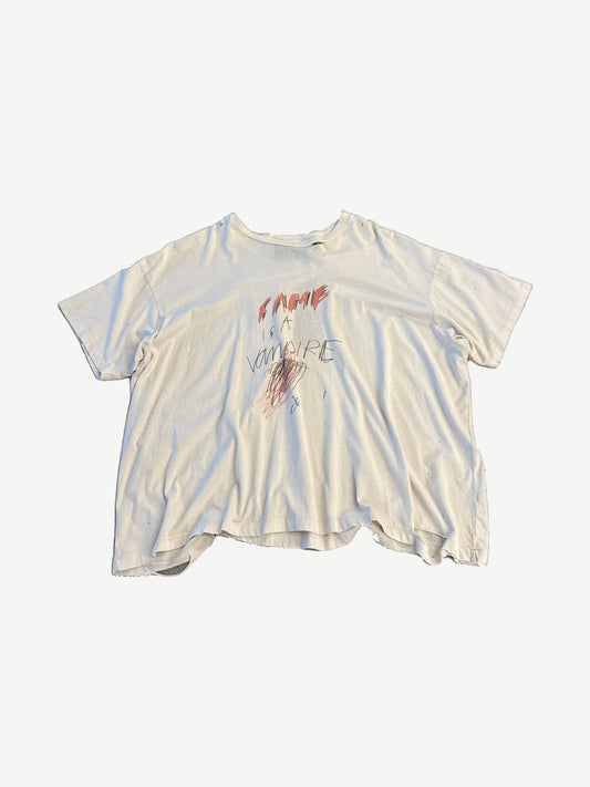 Paly Hollywood Fame is a Vampire tee off-white distressed boxy front with hand-drawn marker graphic