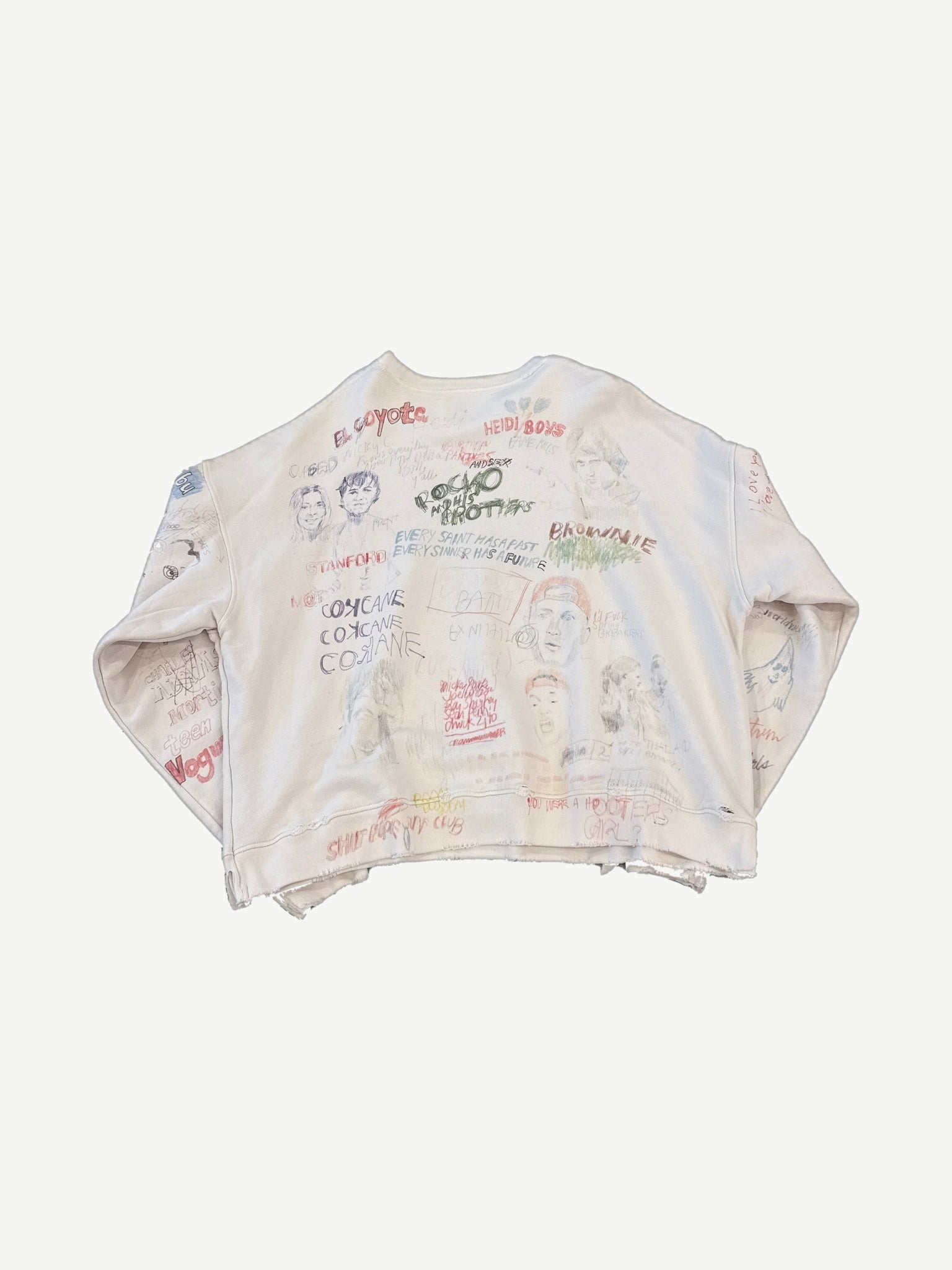Paly Hollywood Good Times Are Over 2.0 crewneck back with sketched portraits and text including Rocko and Brothers