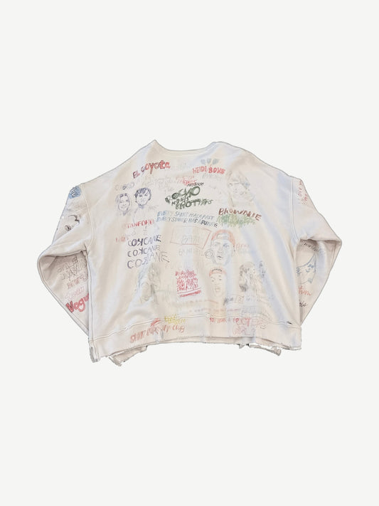 Paly Hollywood Good Times Are Over 2.0 crewneck back with sketched portraits and text including Rocko and Brothers