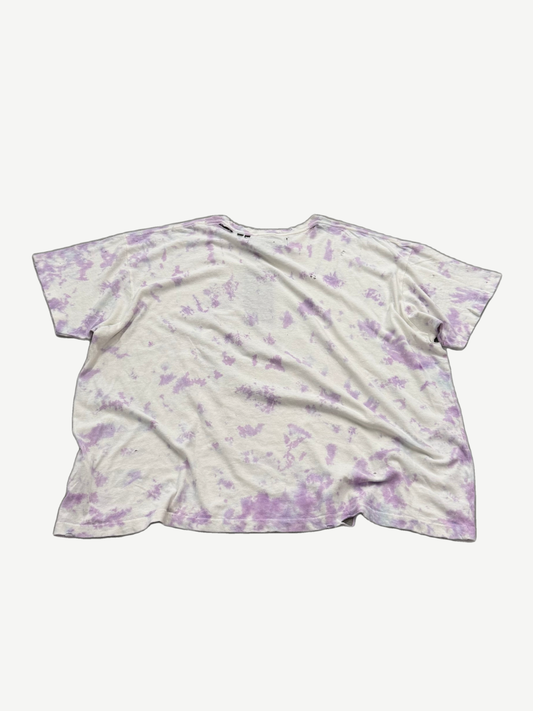 Paly Hollywood Holy Family tee back in cream and purple tie dye wash, blank cotton with cloud pattern