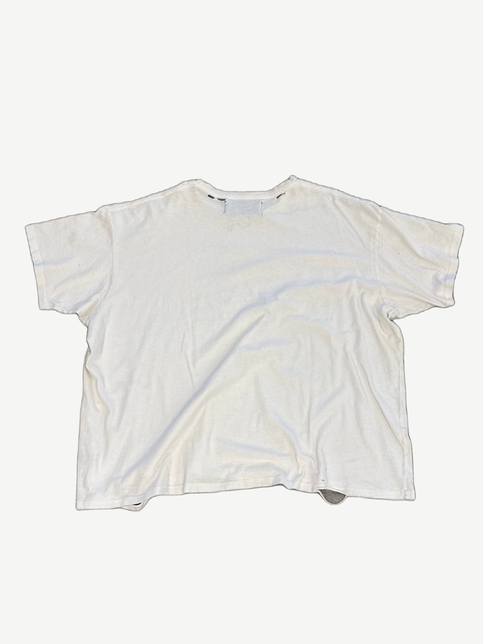 Paly Hollywood distressed cream Lost Angels tee back, plain washed white cotton with frayed neckline