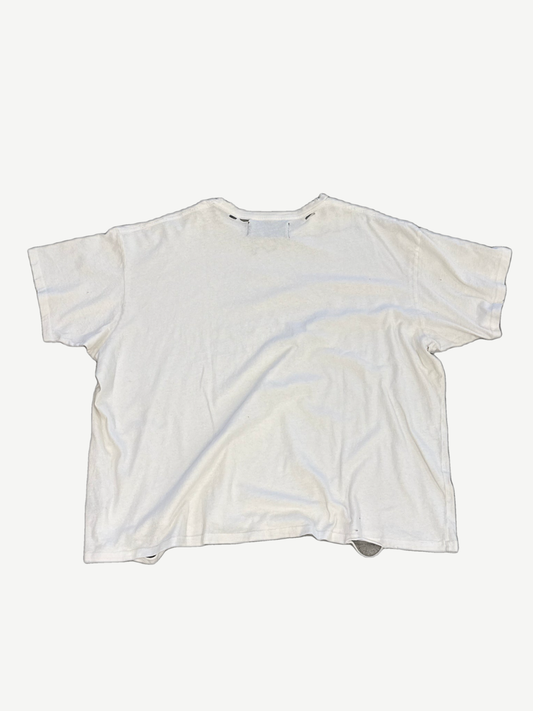 Paly Hollywood distressed cream Lost Angels tee back, plain washed white cotton with frayed neckline