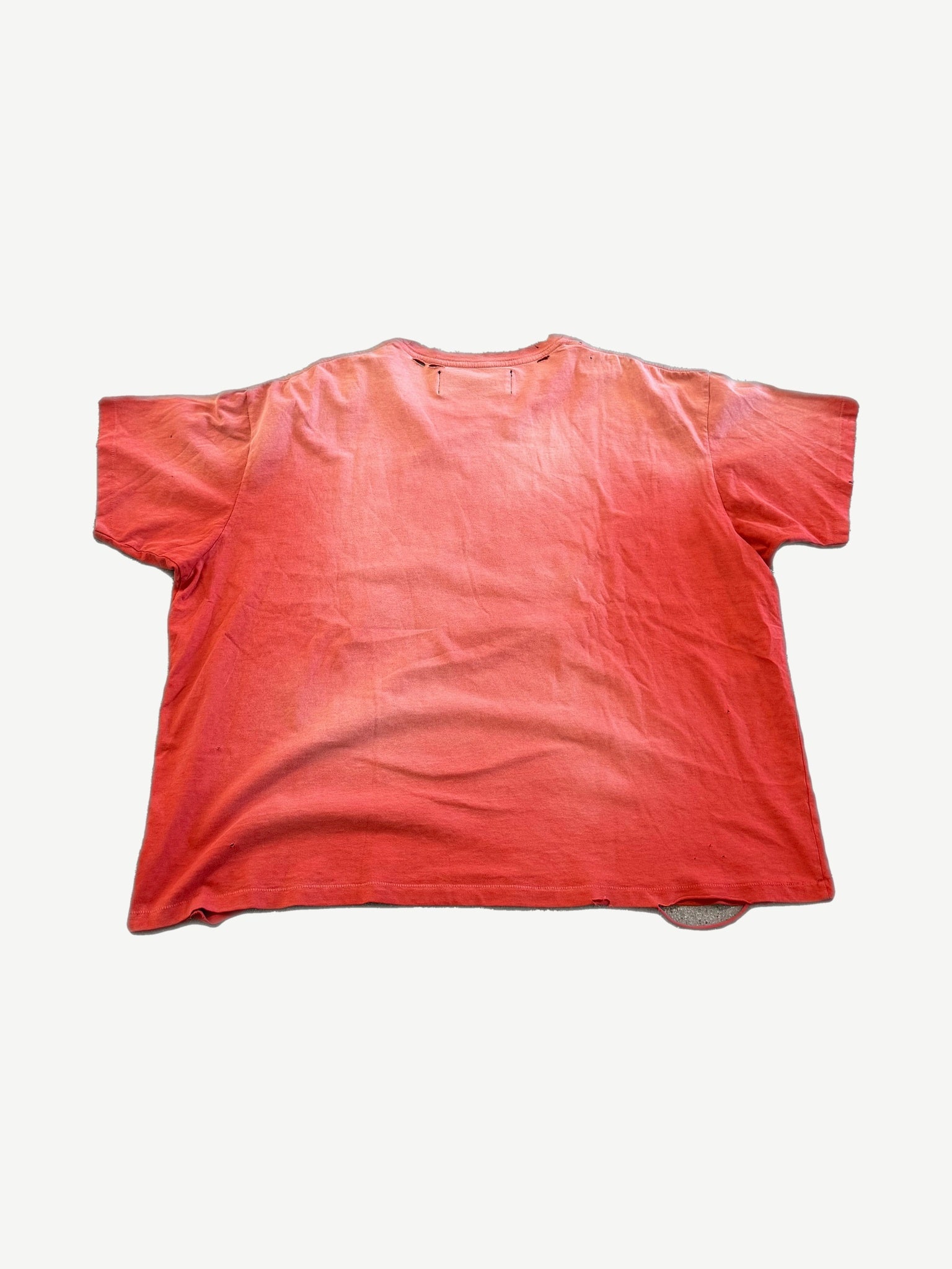 Paly Hollywood Spirit of Jimmy red distressed tee back view, sun-faded cotton with raw edge hem detailing