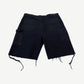 Back of Paly Hollywood F1 black carpenter shorts with utility pockets, hammer loop and distressed frayed cuffs