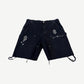 Paly Hollywood black carpenter shorts with rhinestone Let Go Let God text, studded details and frayed hems